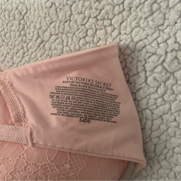Victoria’s Secret Body By Victoria Racerback Demi Bra Front Close Pink 34DD New - Picture 6 of 7